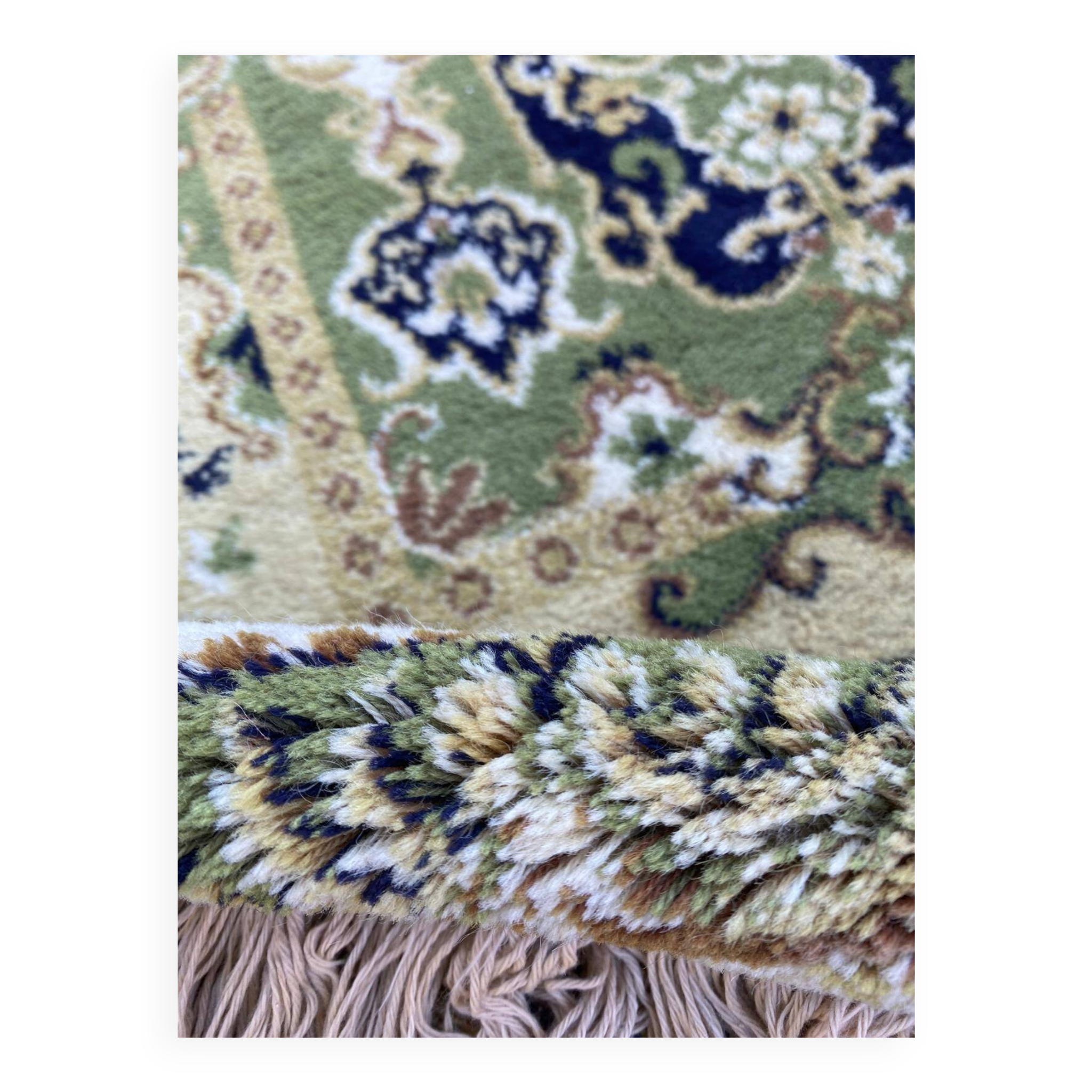 Oriental rug in thick wool velvet Sion gold and green 200x300