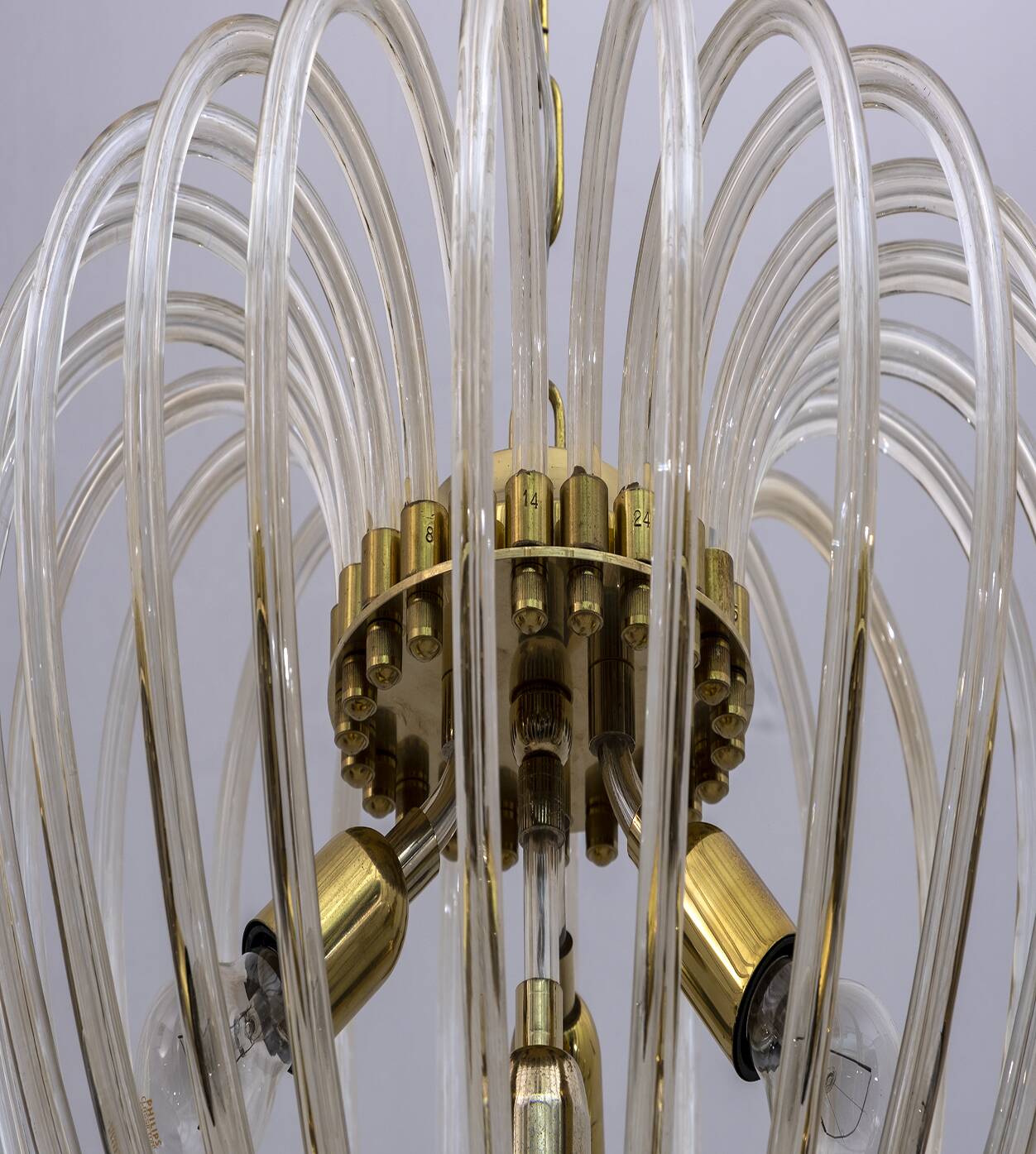 Venini Mid-Century Modern Italian Murano Glass and Brass Chandelier, 1950s