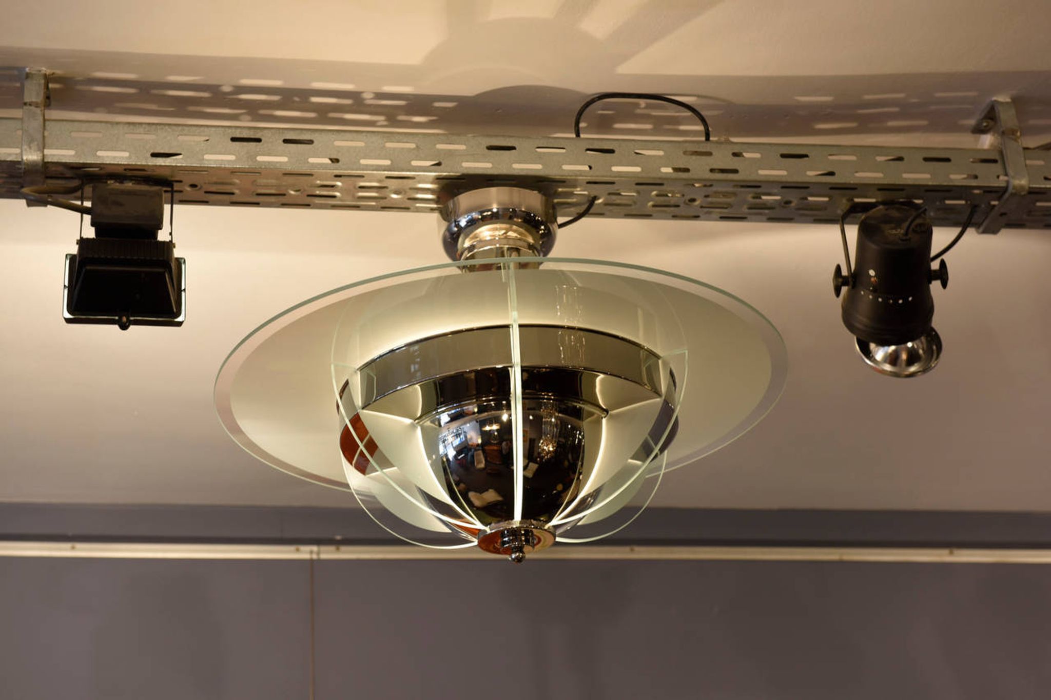 Deco France 1930 s plated nickel chandelier