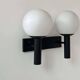 Vintage double wall lamp, opaline and black lacquered metal, Raak Netherlands 1960