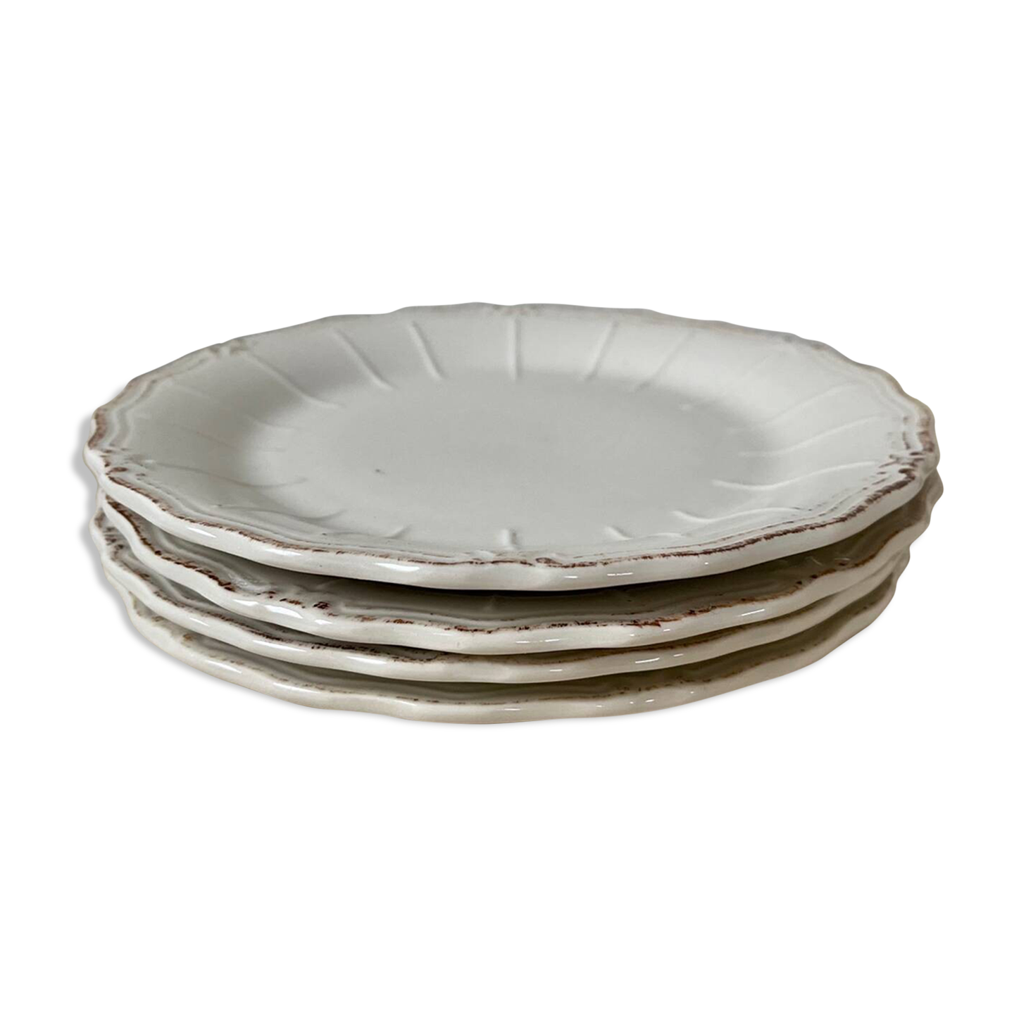 Set of 4 white porcelain dessert plates