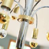Vintage chrome and gold metal chandelier with 24 lights, Germany 1970s