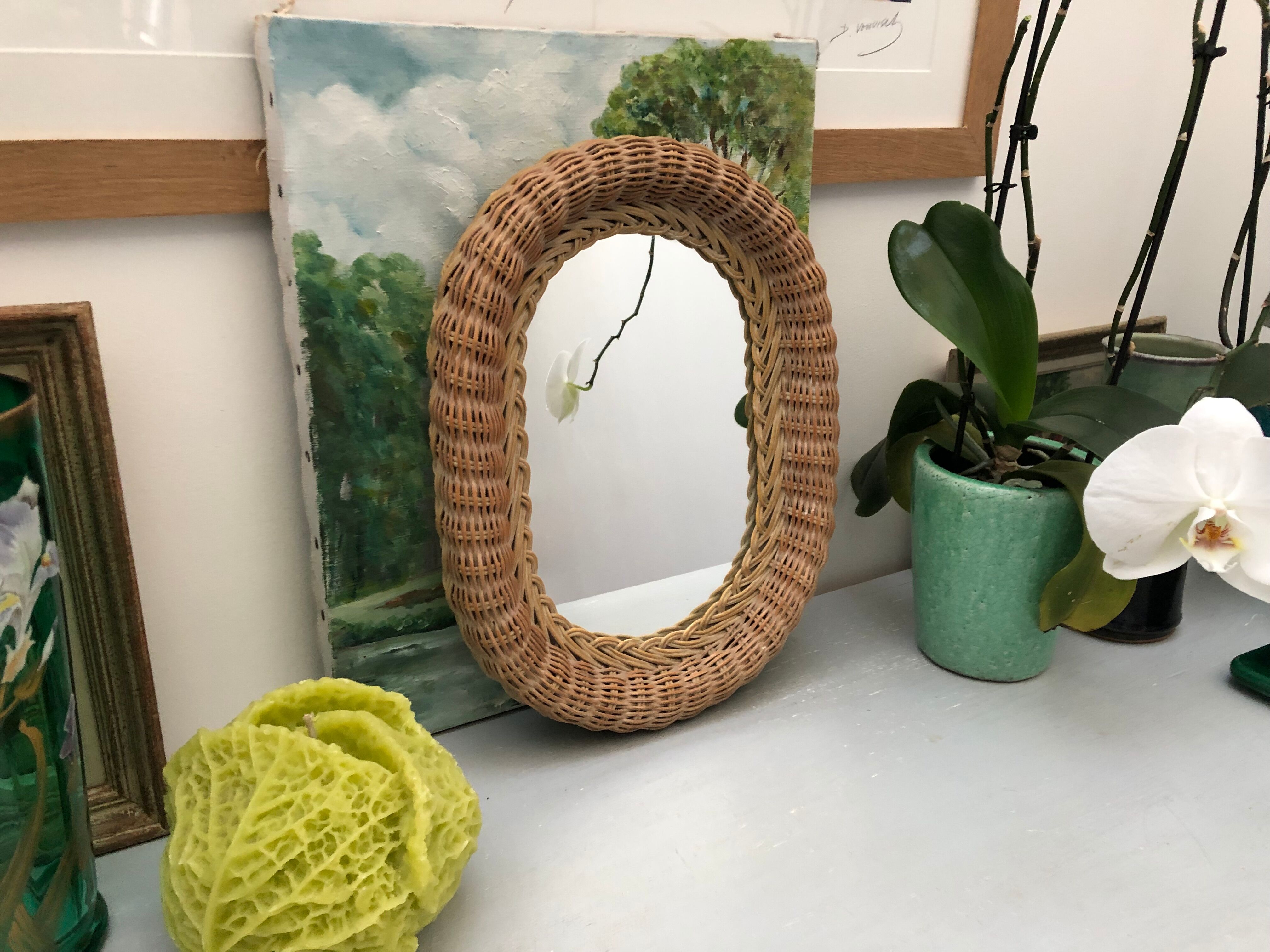 Oval rattan mirror vintage year 60 year 70