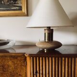 Hollywood regency pink granite and brass table lamp base, Italy 1970 ca.