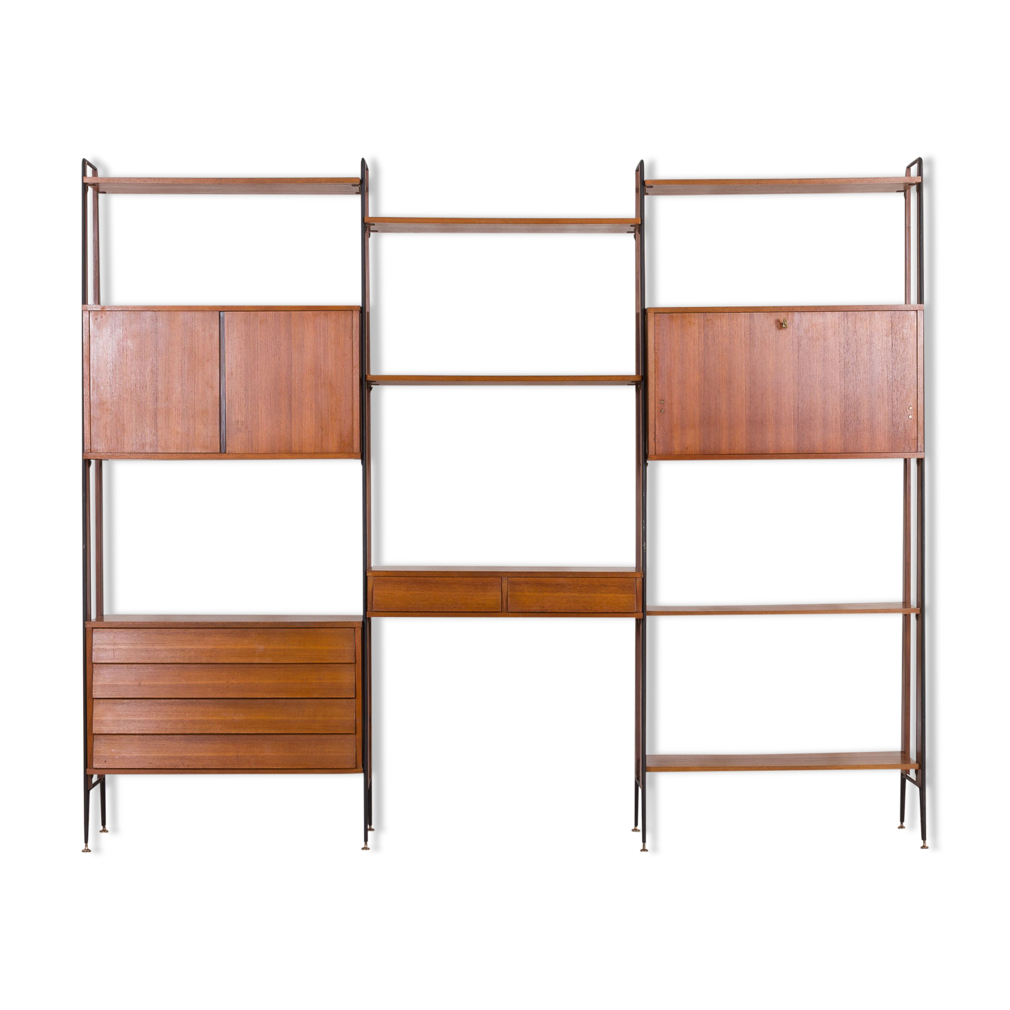 Italian teak wall unit with a desk and bar cabinet/secretarie, 1960s
