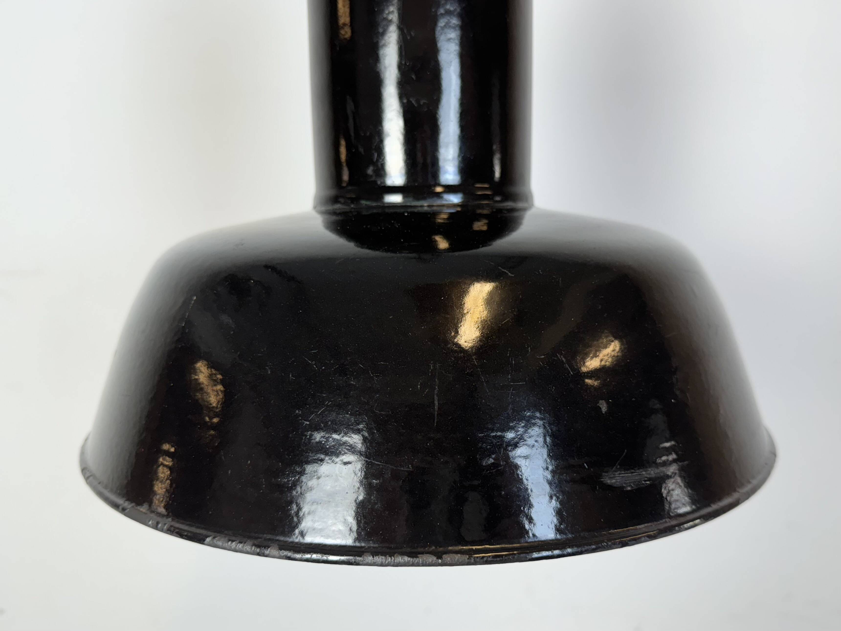 Industrial Black Enamel Factory Lamp with Cast Iron Top, 1930s