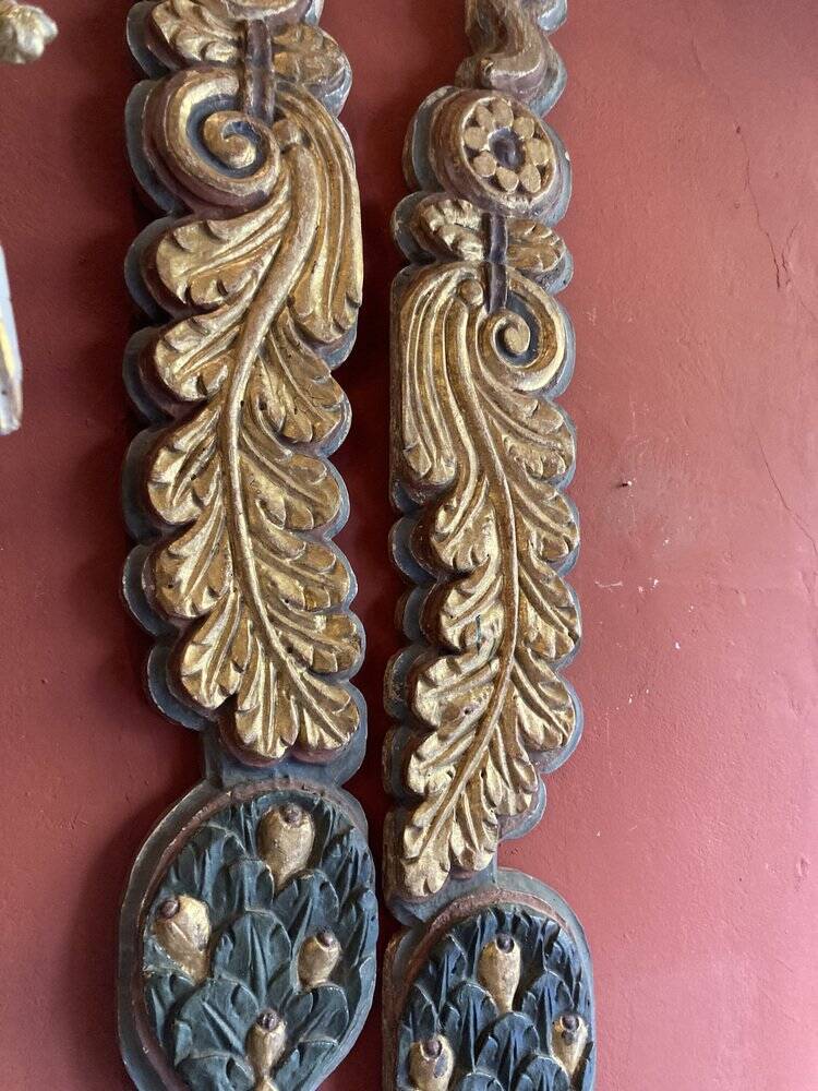 18th Century Italian Handcarved Polychrome Painted Pilaster Friezes, Set of 2