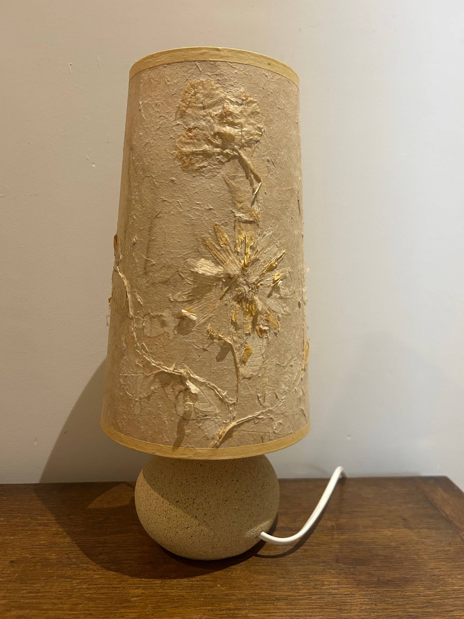 stone lamp with its lampshade in dried flowers 1970