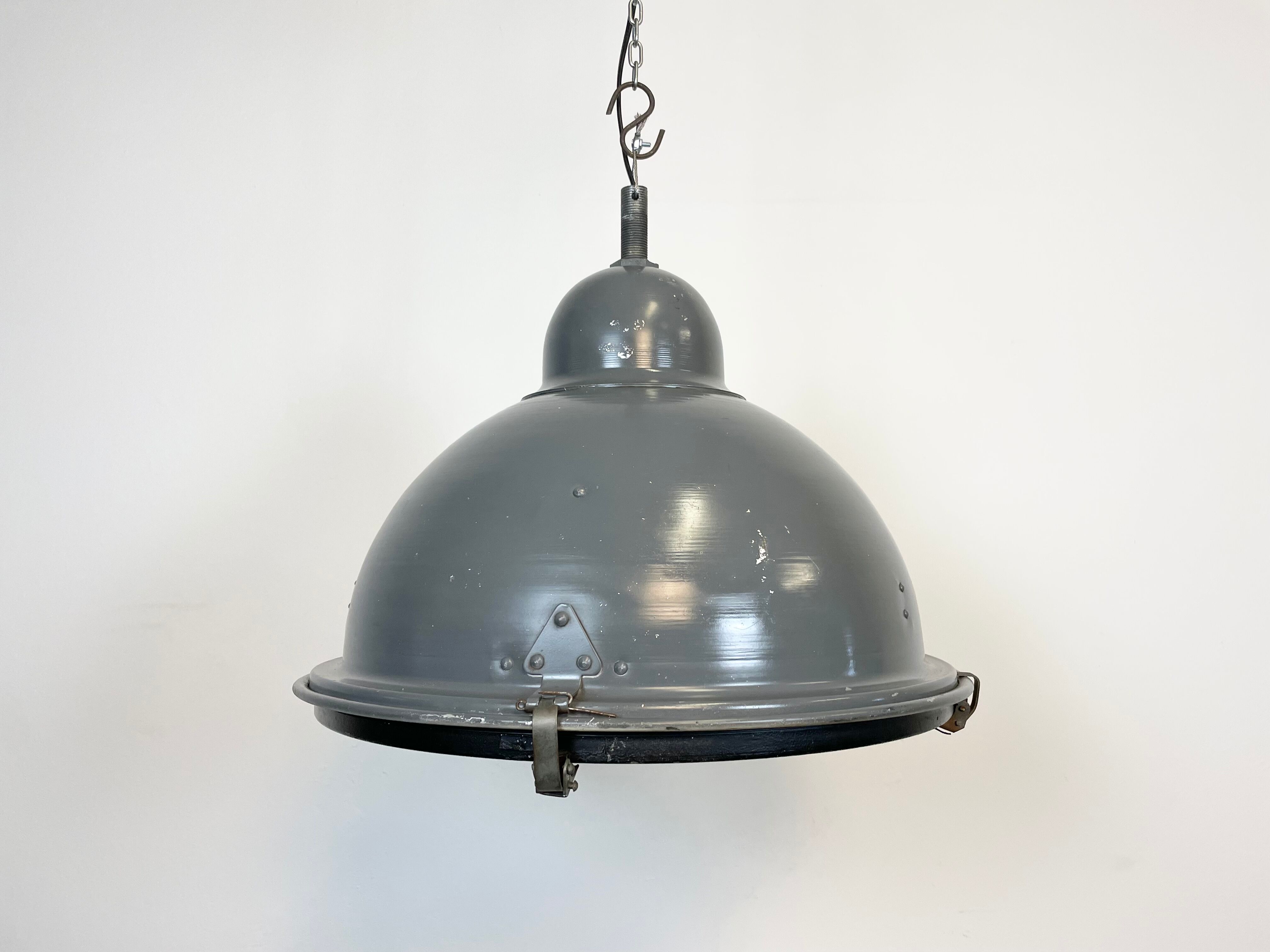 Grey Industrial Pendant Lamp with Clear Glass Cover, 1970s