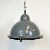 Grey Industrial Pendant Lamp with Clear Glass Cover, 1970s