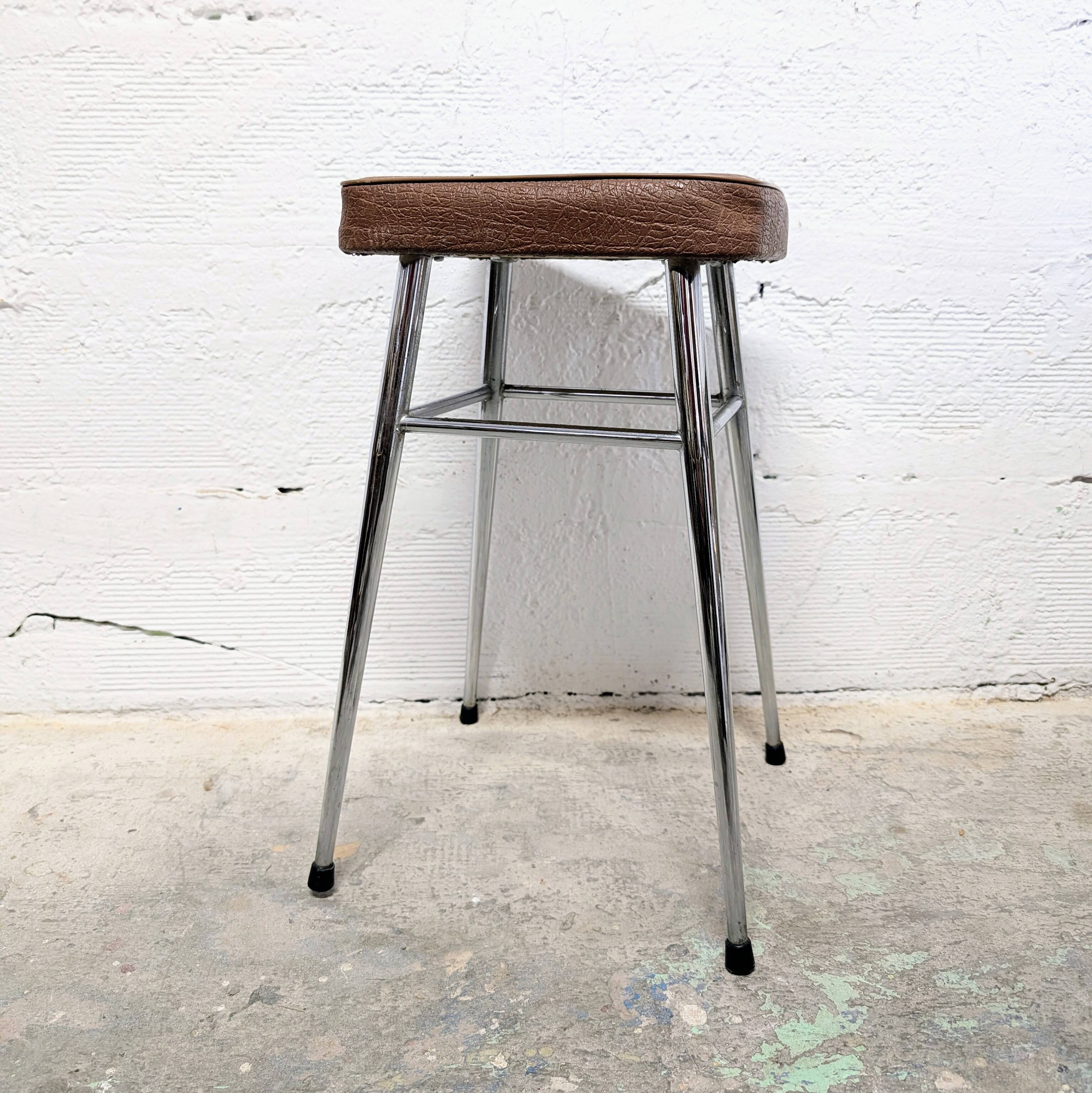 Vintage stool with leatherette seat