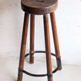 60s Brutalist Wooden Bar Stool