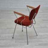Fauteuil danois des années 1960, état d'origine, accoudoirs en bois de teck, acier chromé.