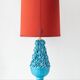 Turquoise glazed ceramic floral table lamp from Manises mid-century, with a new silk shade.