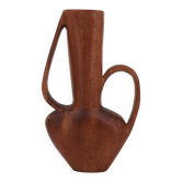 Large sculptural jar vase with handles in wood, 1950s