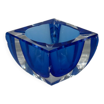 Vintage glass ashtray in Murano style, cobalt blue.