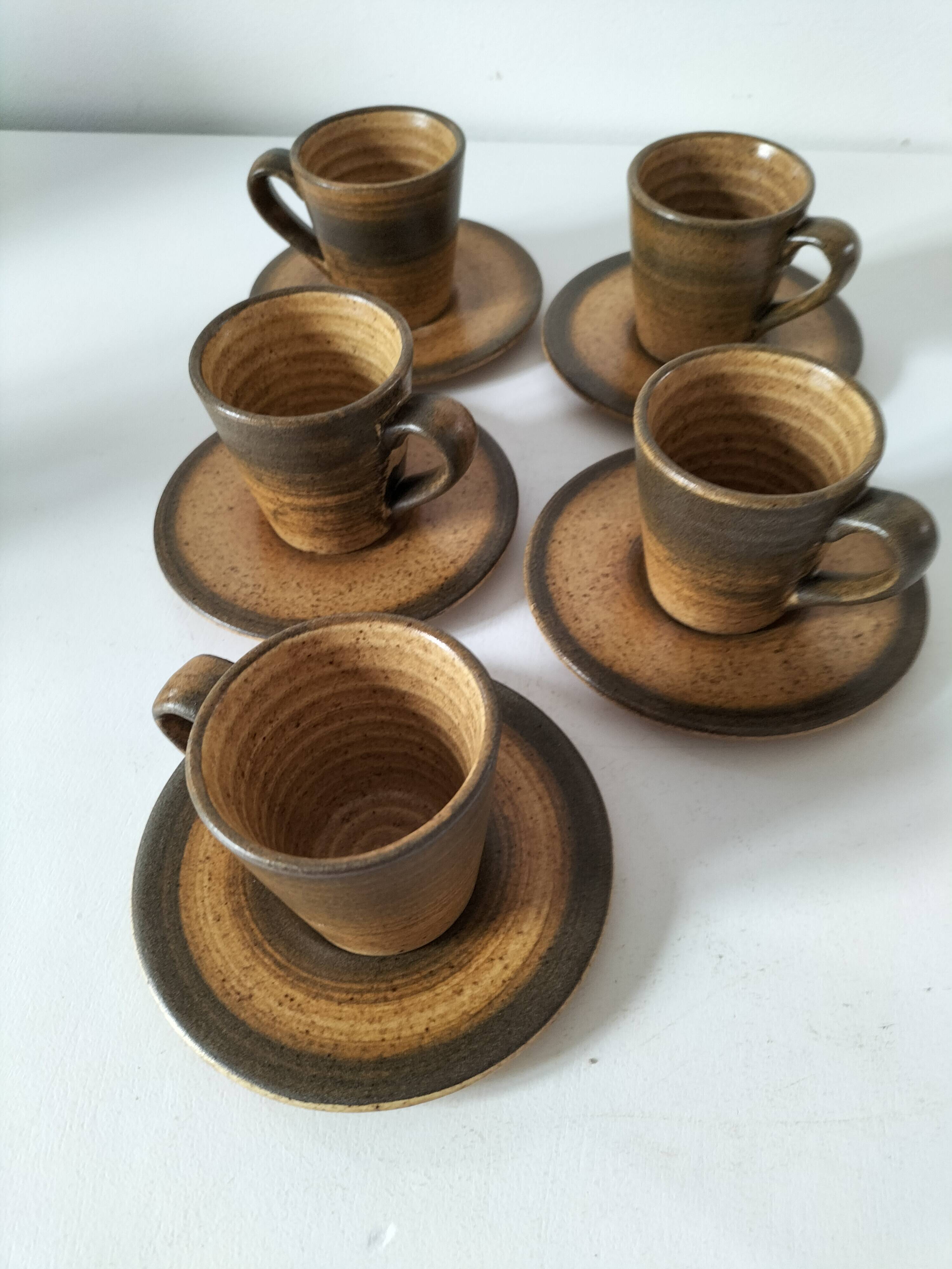 Set of 5 Longchamp France cups and 5 saucers in Japandi style