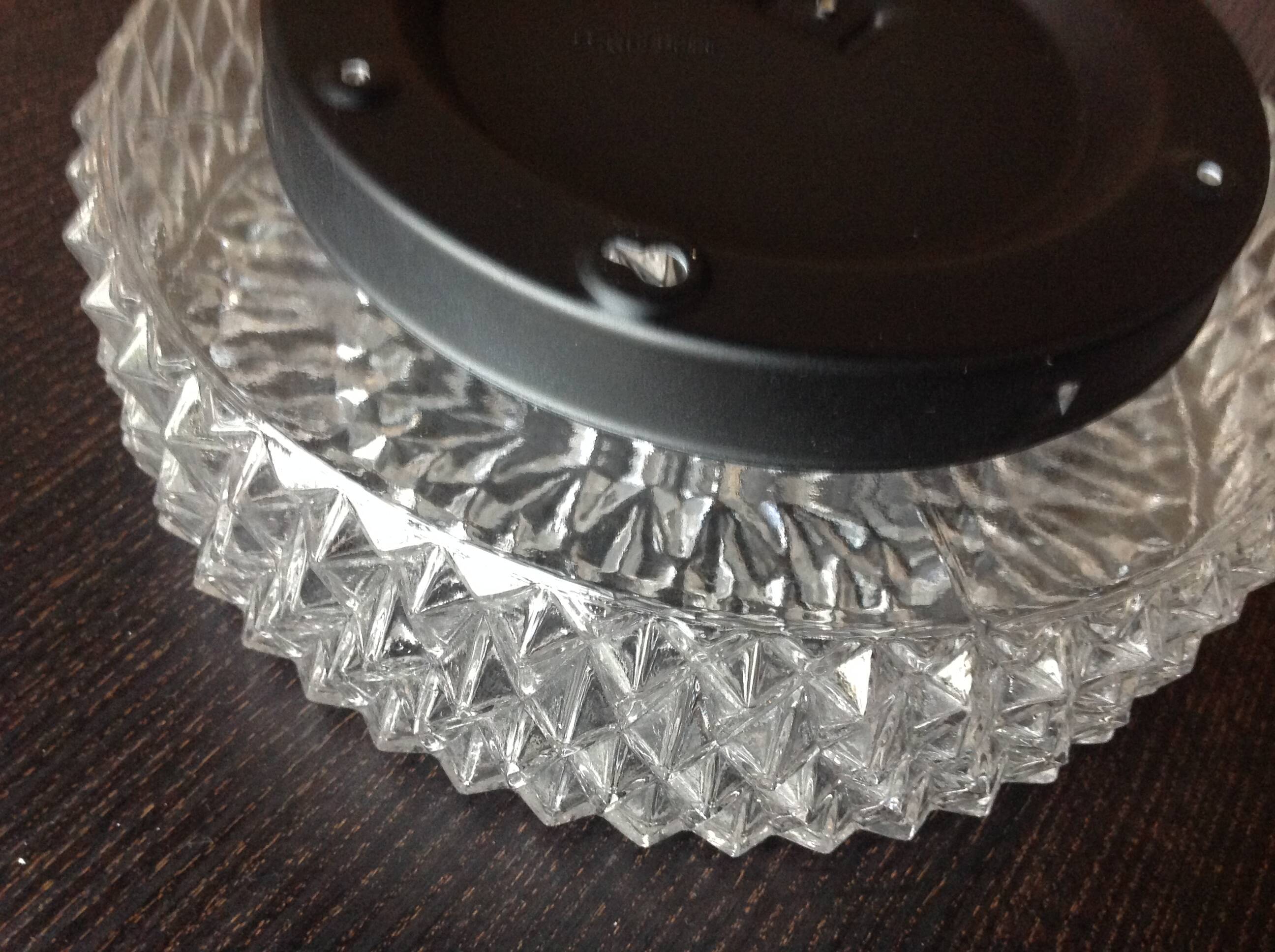 Round diamond-tipped glass ceiling light / vintage 60s-70s