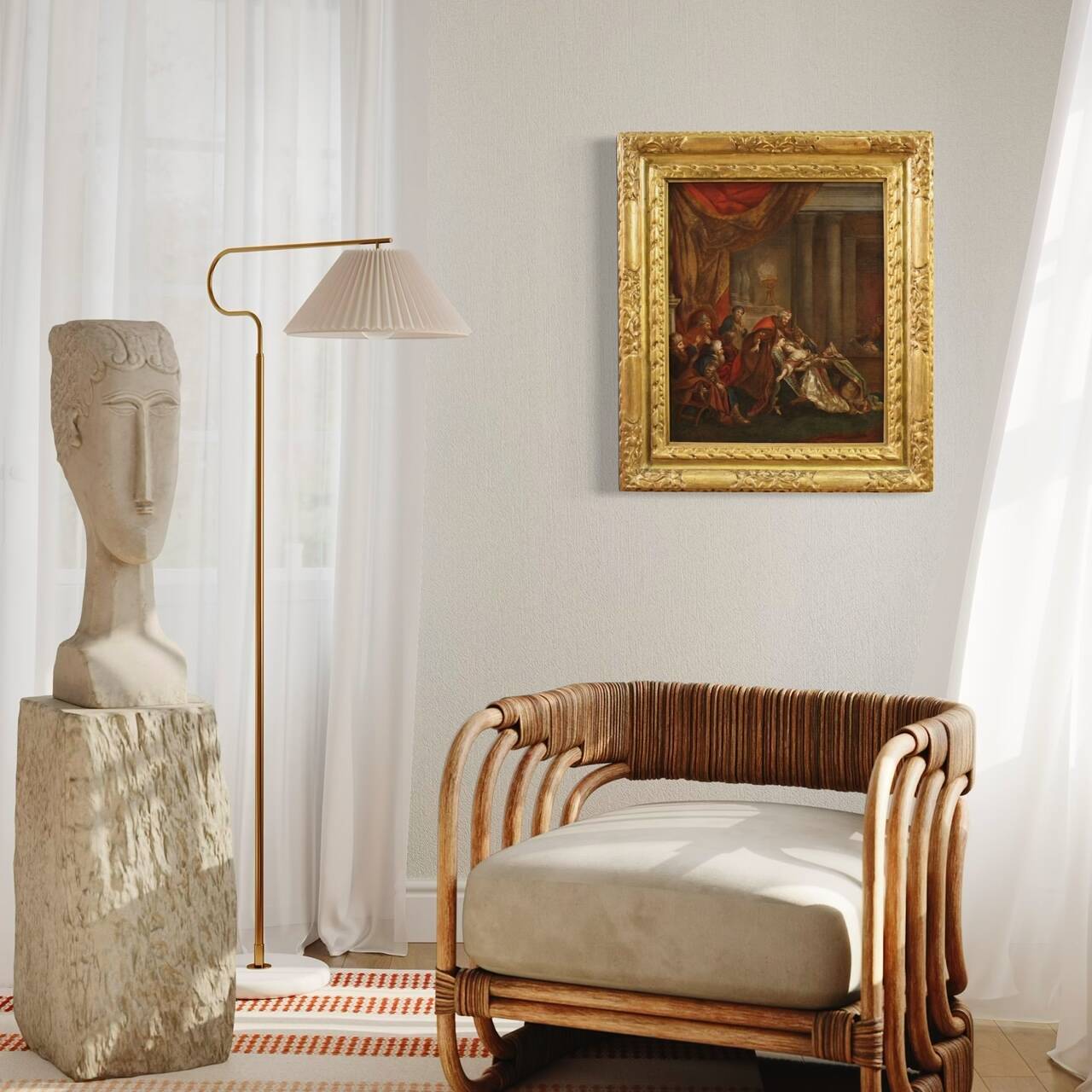 Antique painting from the 18th century, Esther fainting before Ahasuerus