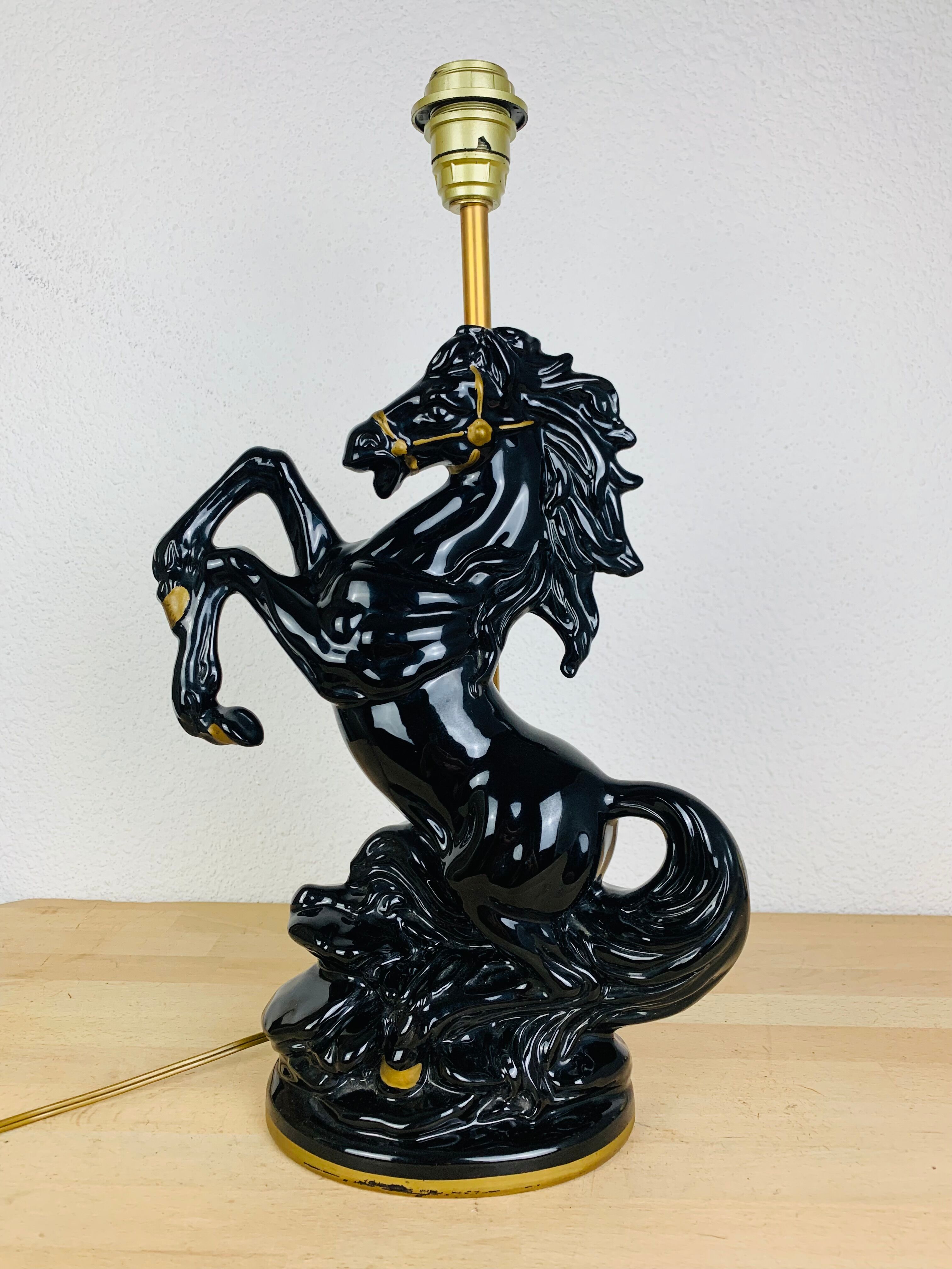 Black and gold ceramic horse lamp foot