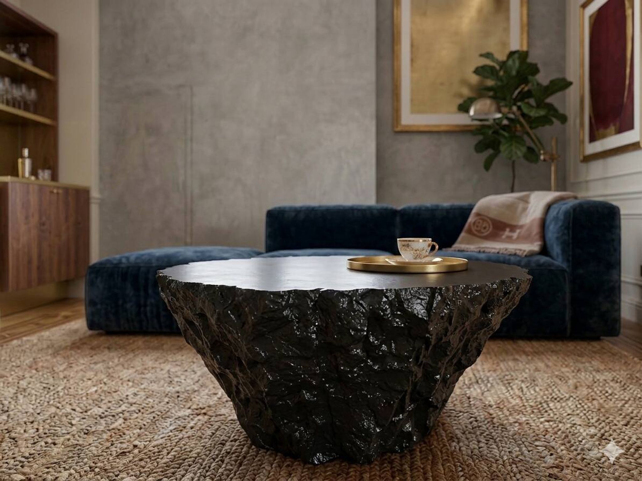 Table basse sculptée brutaliste “Météorite” – pièce unique