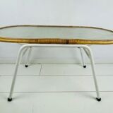 Vintage rattan and glass table with 70s steel frame