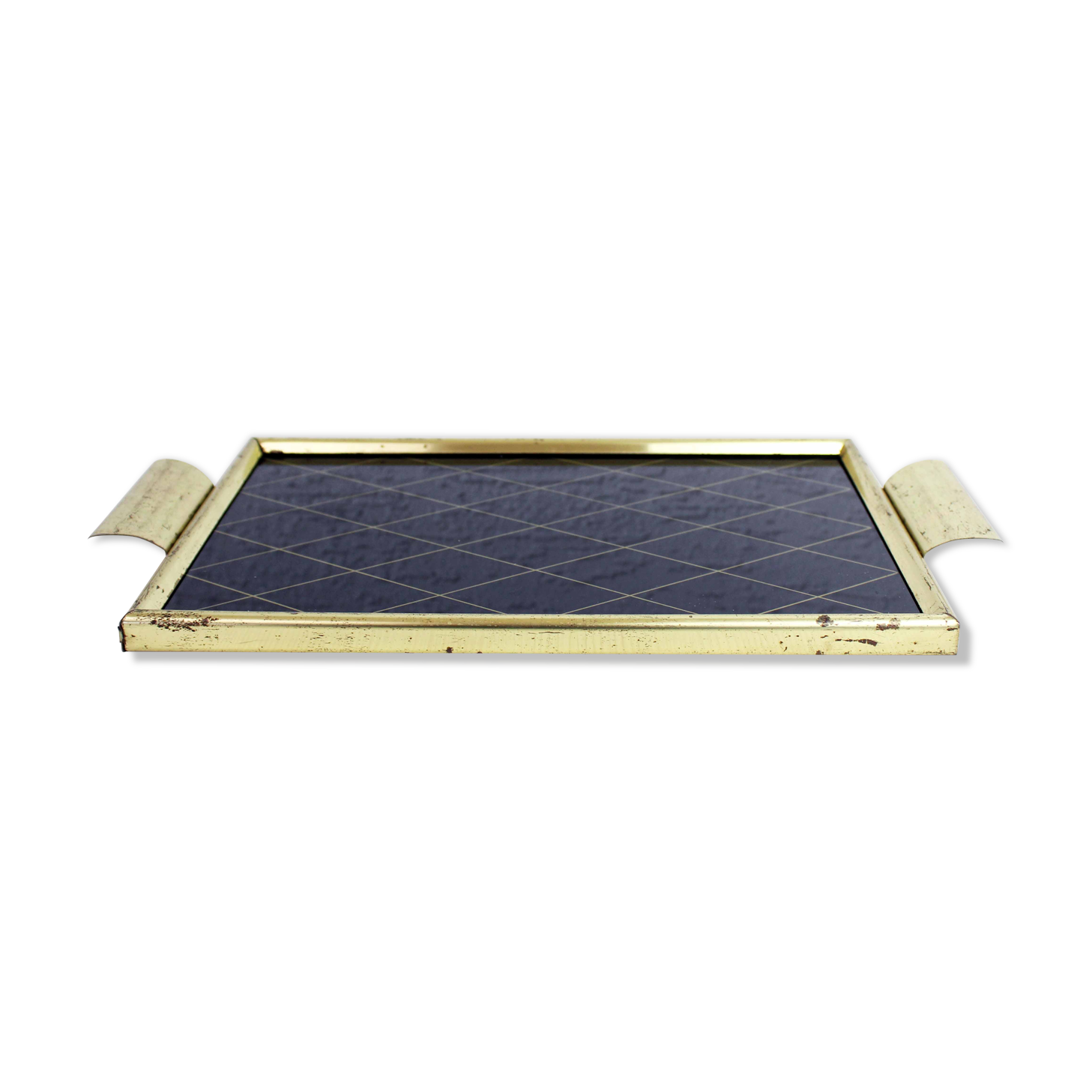50s brass and glass platter