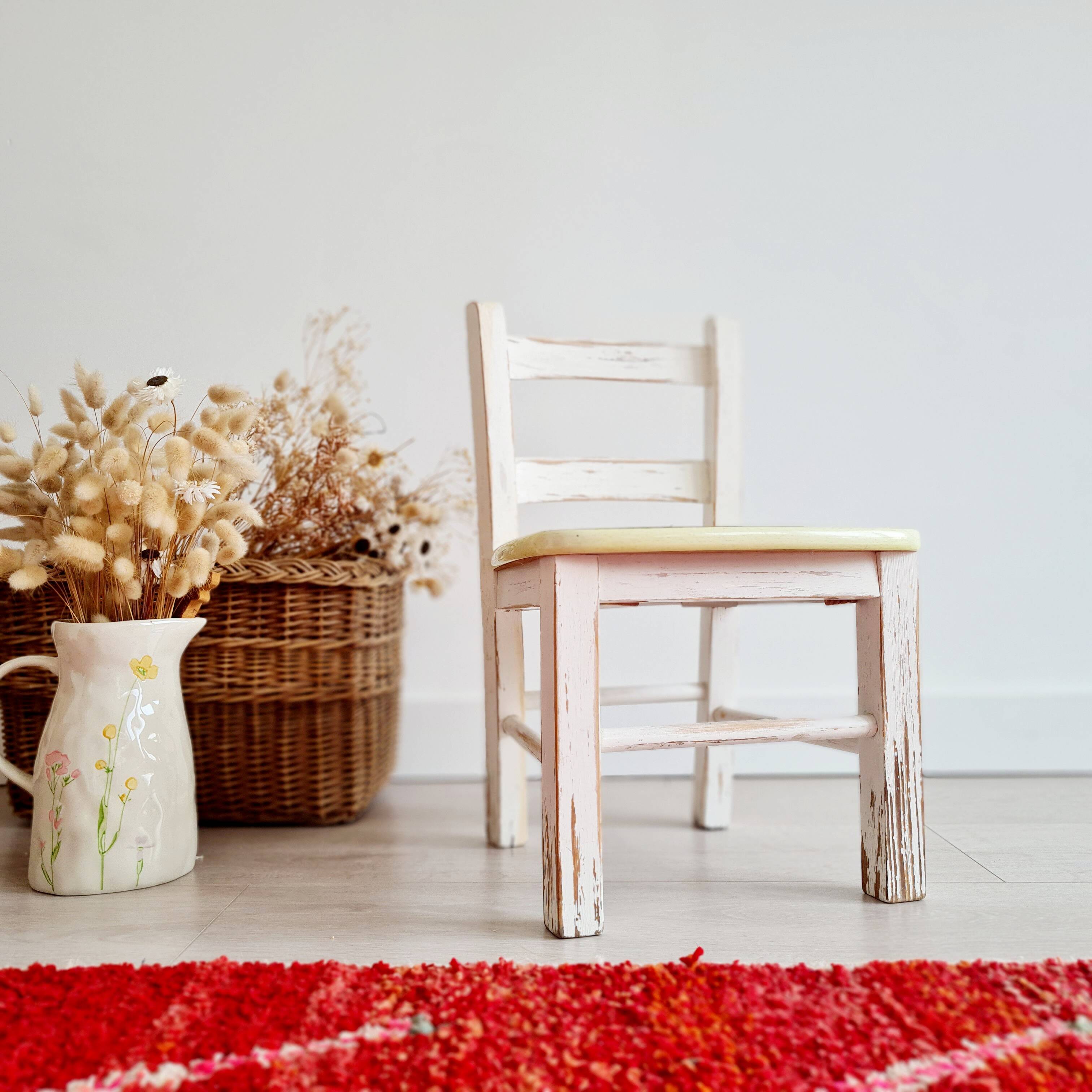 Antique wooden children's bistro chair - patinated white