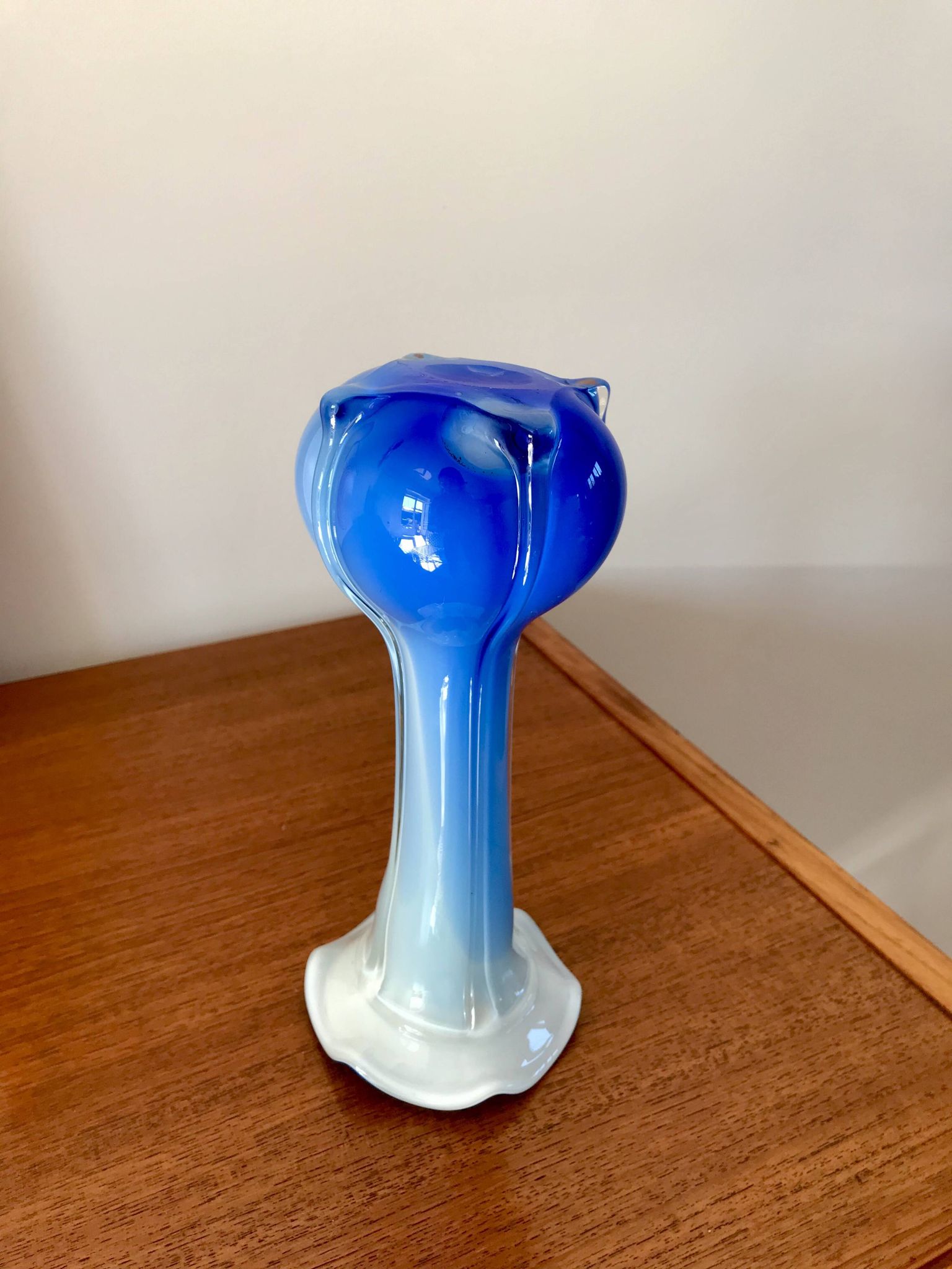 Tie & Dye blue opaline vase design from the 50s and 60s
