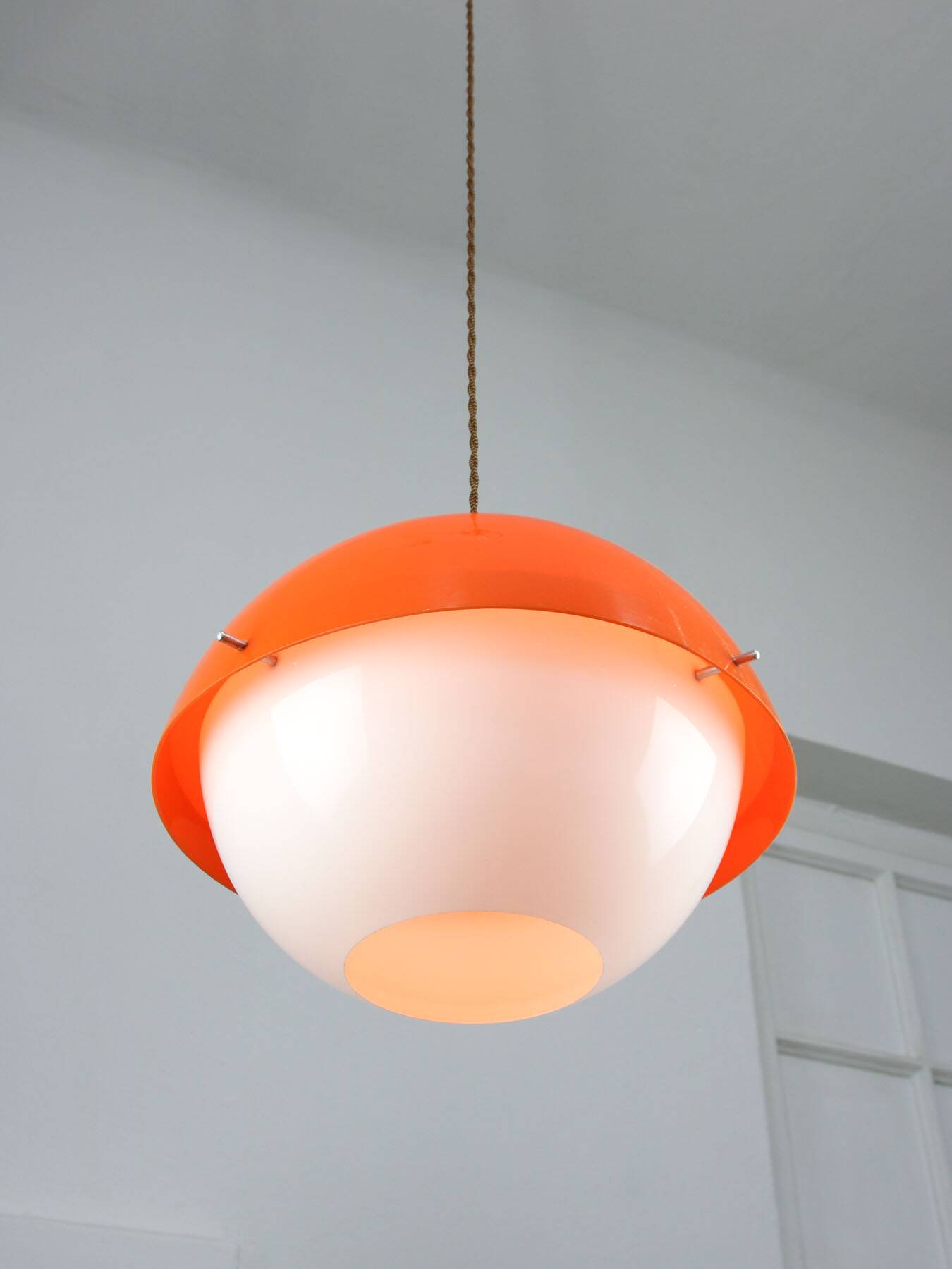 Space Age Italian Orange Plexiglass Pendant Lamp, 1970s