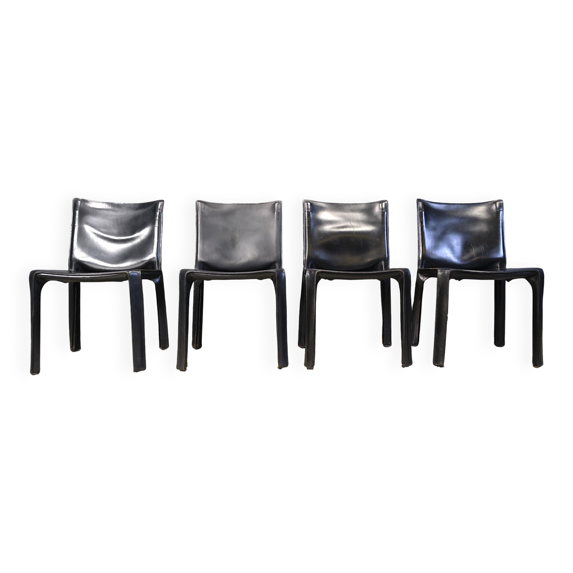 Black leather Mario Bellini Cab dining chairs Italy, 1970s - set of 4