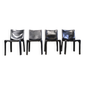Chaises de salle à manger Mario Bellini en cuir noir, Italie, années 1970 - ensemble de 4