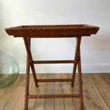 Rattan console exotic wood vintage removable tray 70s