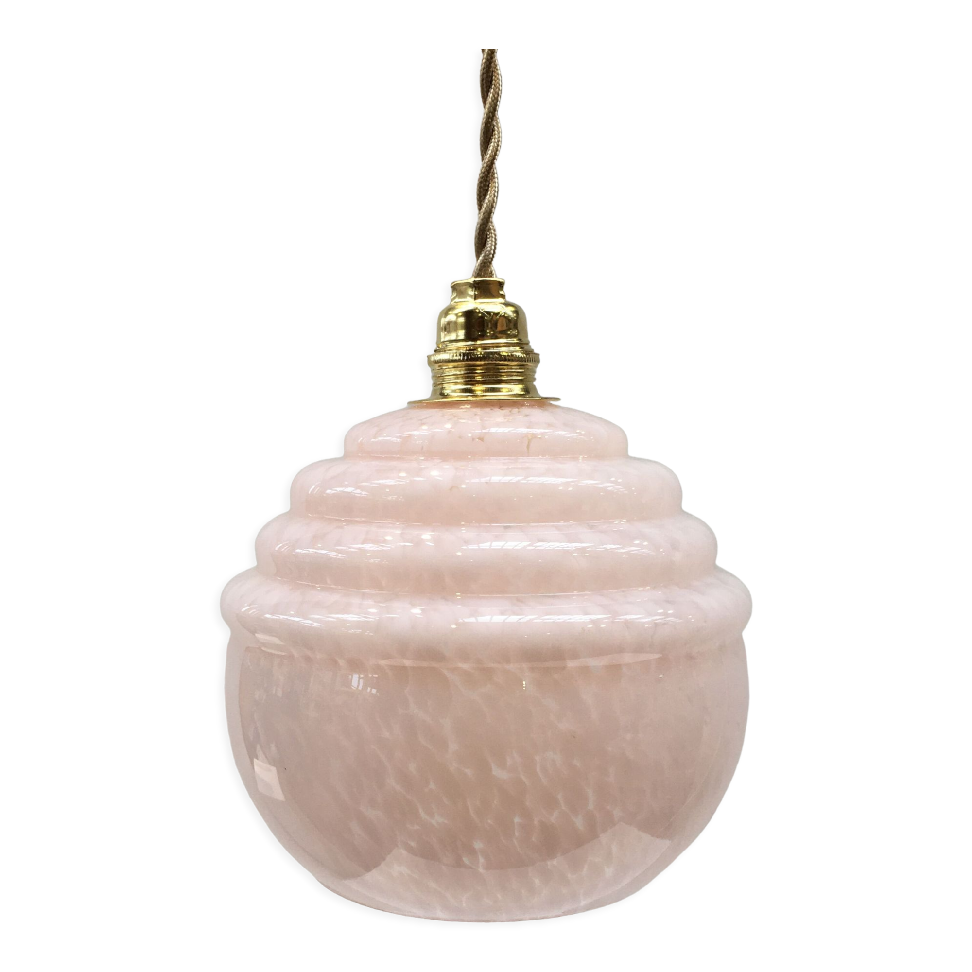 Art Deco pendant lamp in pink Clichy glass