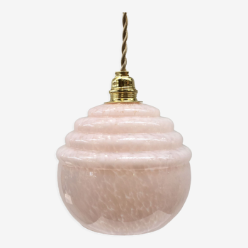 Art Deco pendant lamp in pink Clichy glass