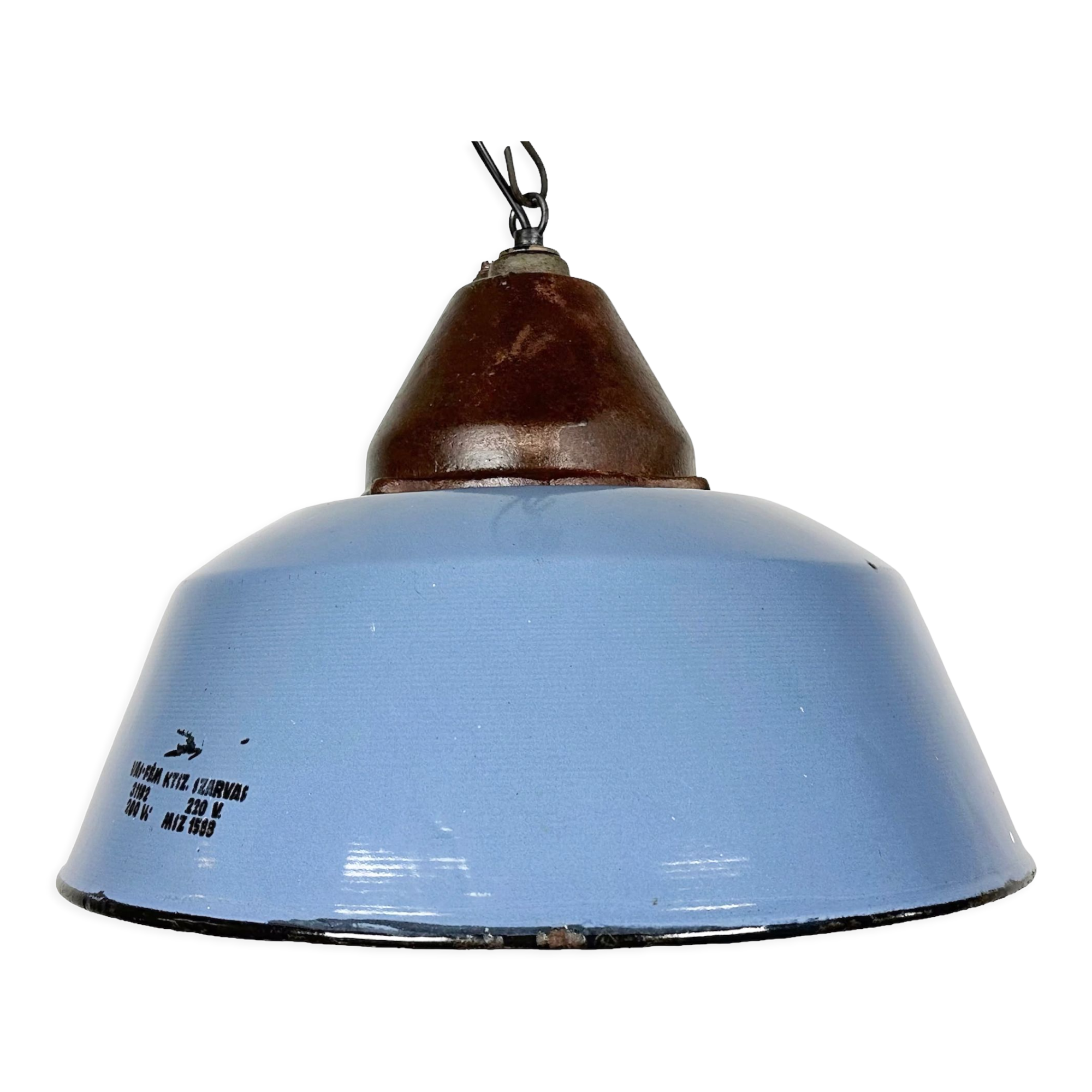 Industrial Blue Enamel and Cast Iron Pendant Light, 1960s