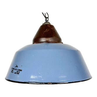 Industrial Blue Enamel and Cast Iron Pendant Light, 1960s