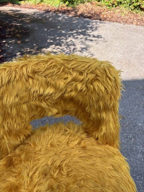 Old mustard furry armchair