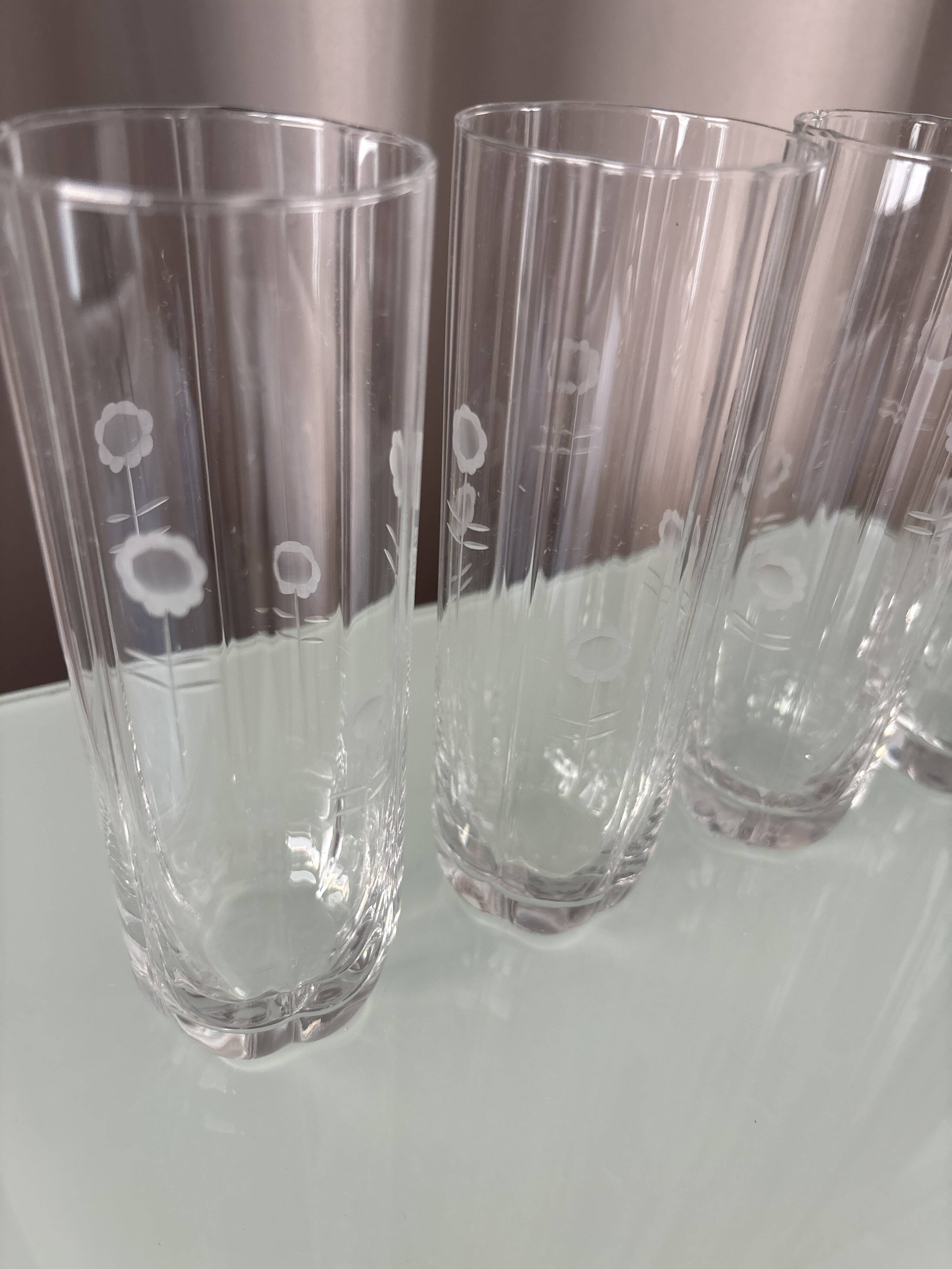 Set of 4 Vintage Etched Floral Highball Glasses