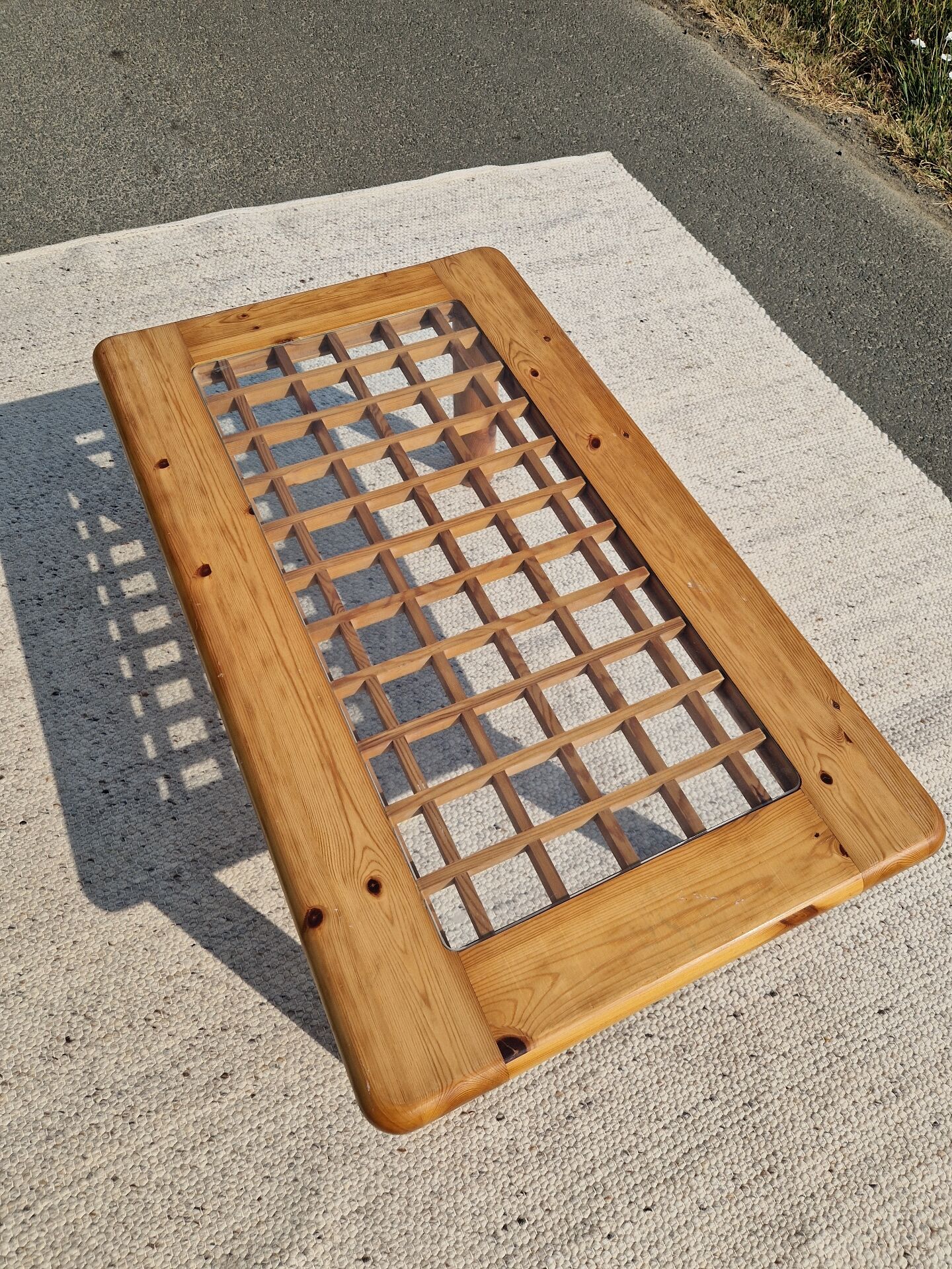 Vintage modernist coffee table in pine.