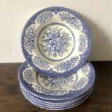 Set of 6 English soup plates, in ironstone ceramic, flower patterns