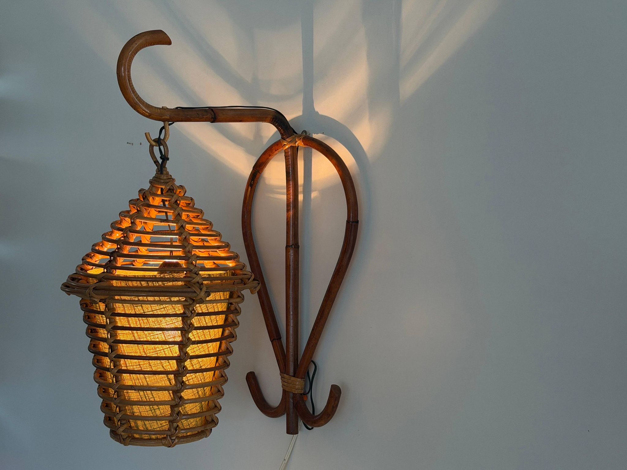 Unique wall lamp in bamboo and fabric, Lantern Design/One, Italy, 1960s