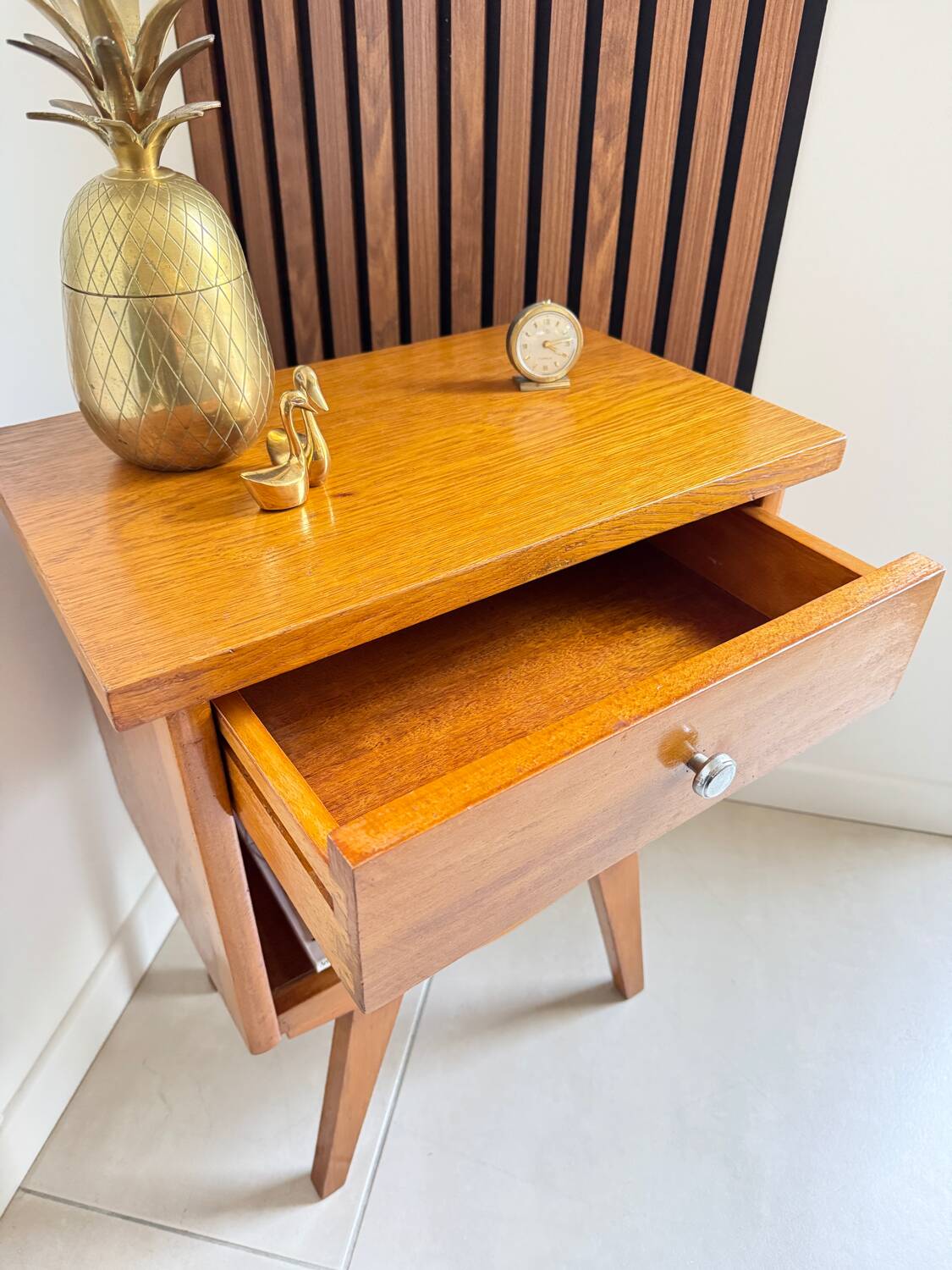 Vintage compass leg bedside table