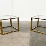 Cube side tables in brass and glass in the French Hollywood Regency style by Maison Charles, 1970s, set of 2.