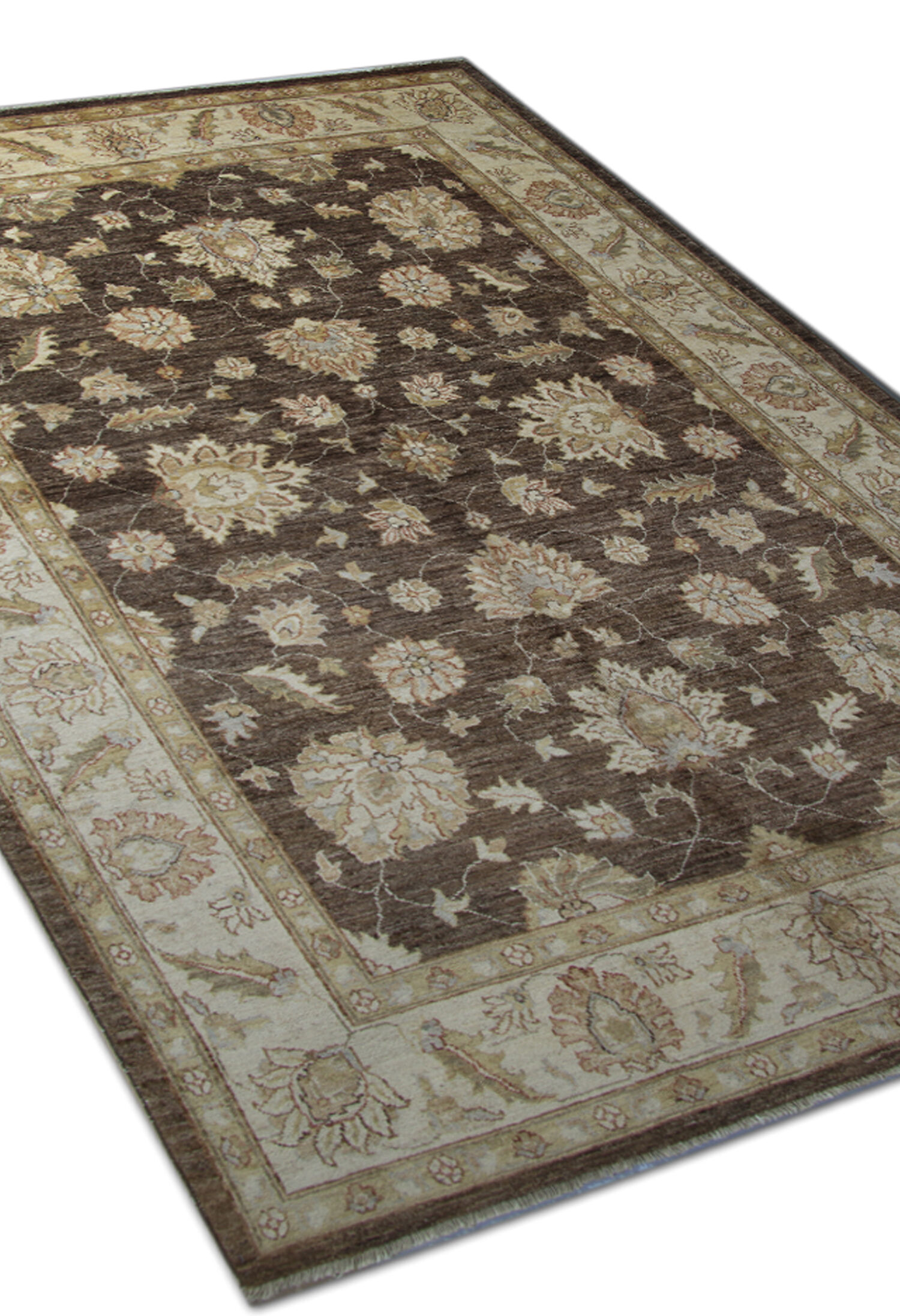 Brown Wool Rug Handmade Ziegler Carpet- 167x251cm