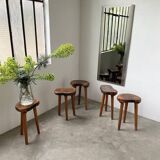 Set of 5 olive tree tripod stools from the 50s
