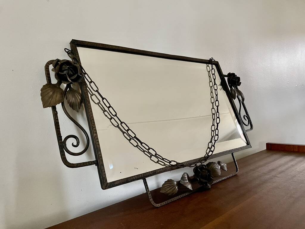 Miroir biseauté rectangulaire fer forgé début XXème