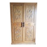Armoire ethnique chic sculptée main bois massif - pièce unique fabriquée sur commande
