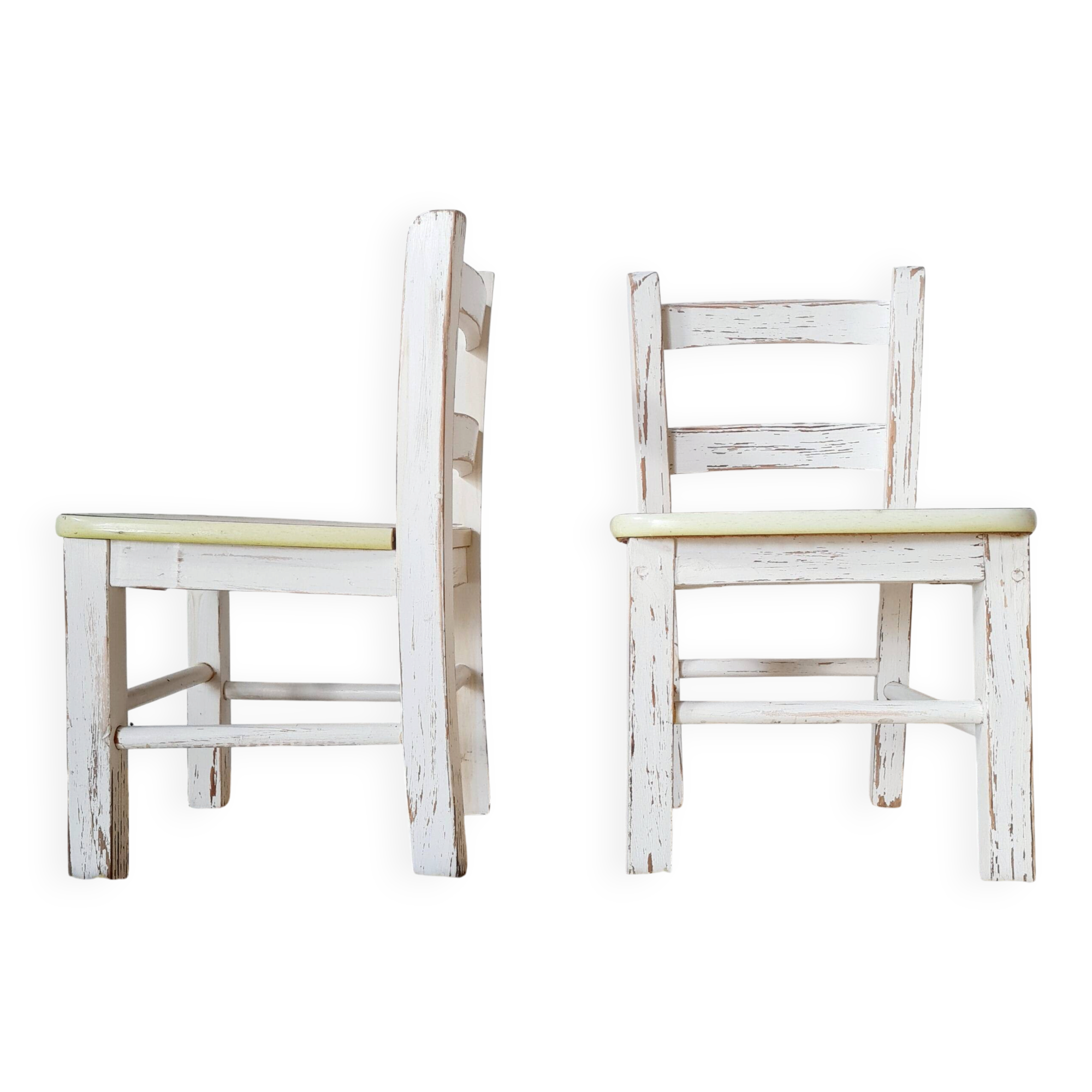 Vintage children's chair pair – White patinated wood