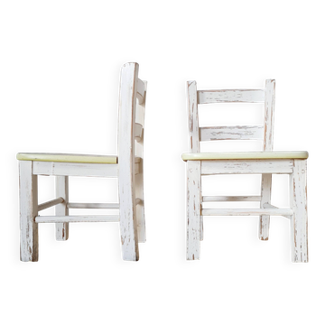 Vintage children's chair pair – White patinated wood